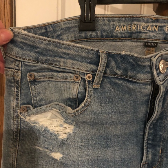 American Eagle Outfitters Light Blue Distressed Wide Leg Jeans - Picture 7 of 7